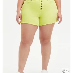 NWT Torrid Button Fly Jean Shorts, Size 26. Neon Yellow